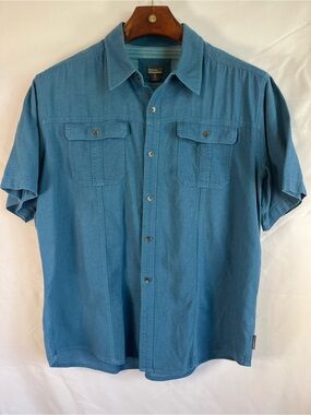 Royal Robbins Mens XL Short Sleeve Shirt Blue 100% Cotton Outdoor Travel Hiking